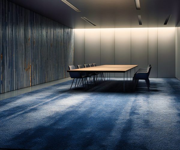 modern conference room in a room with blue carpeting